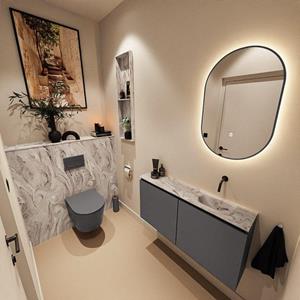 Mondiaz TURE-DLUX 100cm toiletmeubel Dark Grey. EDEN wastafel Glace positie rechts. Zonder kraangat. TUREDX100DGRR0GLA