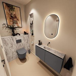 Mondiaz TURE-DLUX 100cm toiletmeubel Dark Grey. EDEN wastafel Glace positie midden. Zonder kraangat. TUREDX100DGRM0GLA