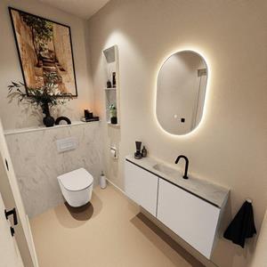 Mondiaz TURE-DLUX 100cm toiletmeubel Linen. EDEN wastafel Opalo positie midden. Met 1 kraangat. TUREDX100LINM1OPA