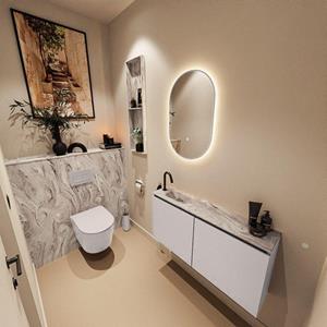 Mondiaz TURE-DLUX 100cm toiletmeubel Cale. EDEN wastafel Glace positie links. Met 1 kraangat. TUREDX100CALL1GLA