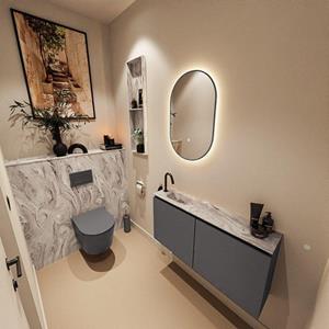 Mondiaz TURE-DLUX 100cm toiletmeubel Dark Grey. EDEN wastafel Glace positie links. Met 1 kraangat. TUREDX100DGRL1GLA