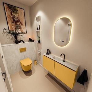 Mondiaz TURE-DLUX 100cm toiletmeubel Ocher. EDEN wastafel Ostra positie midden. Met 1 kraangat. TUREDX100OCHM1OST