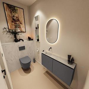 Mondiaz TURE-DLUX 100cm toiletmeubel Dark Grey. EDEN wastafel Opalo positie links. Zonder kraangat. TUREDX100DGRL0OPA