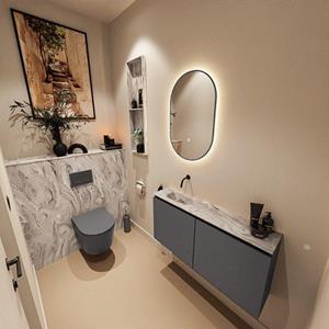 Mondiaz TURE-DLUX 100cm toiletmeubel Dark Grey. EDEN wastafel Glace positie links. Zonder kraangat. TUREDX100DGRL0GLA