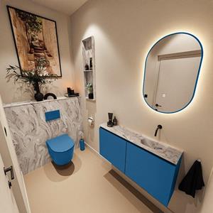 Mondiaz TURE-DLUX 100cm toiletmeubel Jeans. EDEN wastafel Glace positie rechts. Zonder kraangat. TUREDX100JEAR0GLA