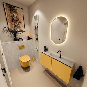 Mondiaz TURE-DLUX 100cm toiletmeubel Ocher. EDEN wastafel Opalo positie midden. Met 1 kraangat. TUREDX100OCHM1OPA