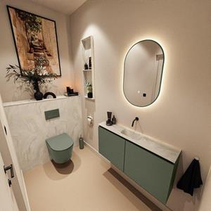 Mondiaz TURE-DLUX 100cm toiletmeubel Army. EDEN wastafel Ostra positie midden. Zonder kraangat. TUREDX100ARMM0OST