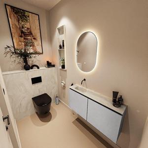 Mondiaz TURE-DLUX 100cm toiletmeubel Plata. EDEN wastafel Ostra positie links. Zonder kraangat. TUREDX100PLAL0OST