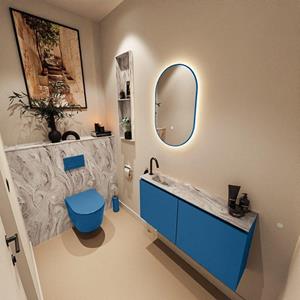 Mondiaz TURE-DLUX 100cm toiletmeubel Jeans. EDEN wastafel Glace positie links. Met 1 kraangat. TUREDX100JEAL1GLA