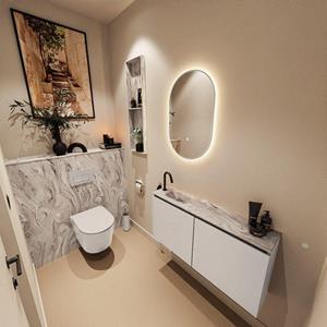 Mondiaz TURE-DLUX 100cm toiletmeubel Linen. EDEN wastafel Glace positie links. Met 1 kraangat. TUREDX100LINL1GLA