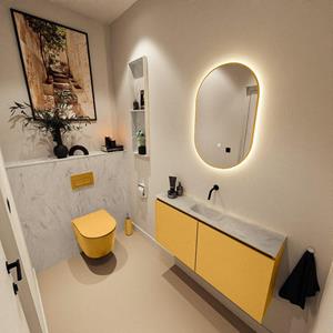 Mondiaz TURE-DLUX 100cm toiletmeubel Ocher. EDEN wastafel Opalo positie midden. Zonder kraangat. TUREDX100OCHM0OPA