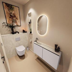 Mondiaz TURE-DLUX 100cm toiletmeubel Cale. EDEN wastafel Ostra positie links. Met 1 kraangat. TUREDX100CALL1OST