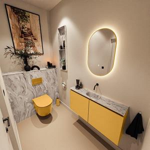 Mondiaz TURE-DLUX 100cm toiletmeubel Ocher. EDEN wastafel Glace positie midden. Zonder kraangat. TUREDX100OCHM0GLA