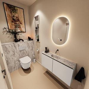 Mondiaz TURE-DLUX 100cm toiletmeubel Linen. EDEN wastafel Glace positie midden. Zonder kraangat. TUREDX100LINM0GLA