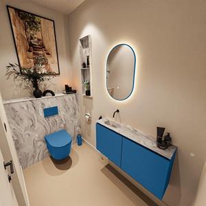 Mondiaz TURE-DLUX 100cm toiletmeubel Jeans. EDEN wastafel Glace positie links. Zonder kraangat. TUREDX100JEAL0GLA