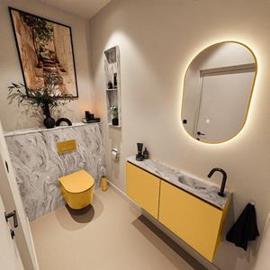 Mondiaz TURE-DLUX 100cm toiletmeubel Ocher. EDEN wastafel Glace positie rechts. Met 1 kraangat. TUREDX100OCHR1GLA