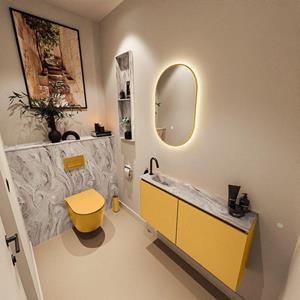 Mondiaz TURE-DLUX 100cm toiletmeubel Ocher. EDEN wastafel Glace positie links. Met 1 kraangat. TUREDX100OCHL1GLA