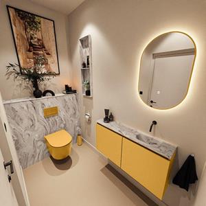 Mondiaz TURE-DLUX 100cm toiletmeubel Ocher. EDEN wastafel Glace positie rechts. Zonder kraangat. TUREDX100OCHR0GLA