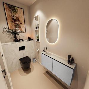 Mondiaz TURE-DLUX 100cm toiletmeubel Plata. EDEN wastafel Ostra positie links. Met 1 kraangat. TUREDX100PLAL1OST