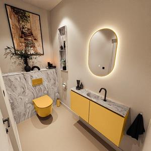 Mondiaz TURE-DLUX 100cm toiletmeubel Ocher. EDEN wastafel Glace positie midden. Met 1 kraangat. TUREDX100OCHM1GLA