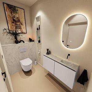 Mondiaz TURE-DLUX 100cm toiletmeubel Cale. EDEN wastafel Opalo positie rechts. Zonder kraangat. TUREDX100CALR0OPA