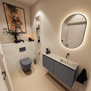 Mondiaz TURE-DLUX 100cm toiletmeubel Dark Grey. EDEN wastafel Ostra positie rechts. Zonder kraangat. TUREDX100DGRR0OST