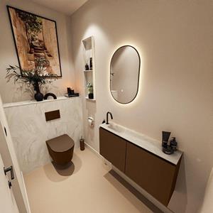 Mondiaz TURE-DLUX 100cm toiletmeubel Rust. EDEN wastafel Ostra positie links. Met 1 kraangat. TUREDX100RUSL1OST