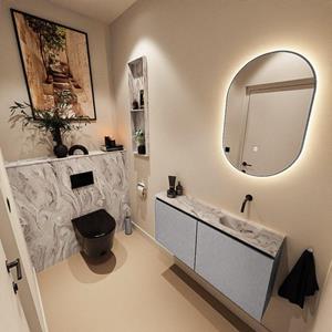 Mondiaz TURE-DLUX 100cm toiletmeubel Plata. EDEN wastafel Glace positie rechts. Zonder kraangat. TUREDX100PLAR0GLA