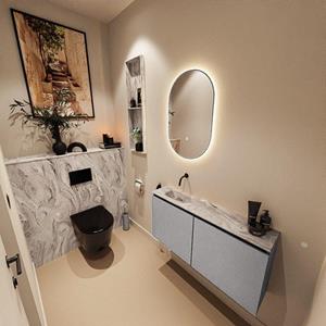 Mondiaz TURE-DLUX 100cm toiletmeubel Plata. EDEN wastafel Glace positie links. Zonder kraangat. TUREDX100PLAL0GLA