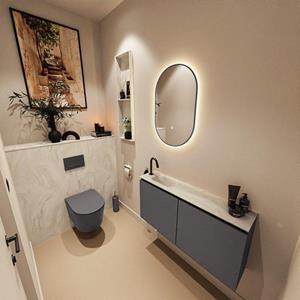 Mondiaz TURE-DLUX 100cm toiletmeubel Dark Grey. EDEN wastafel Ostra positie links. Met 1 kraangat. TUREDX100DGRL1OST