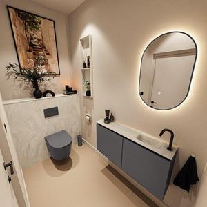 Mondiaz TURE-DLUX 100cm toiletmeubel Dark Grey. EDEN wastafel Ostra positie rechts. Met 1 kraangat. TUREDX100DGRR1OST