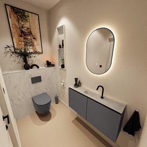 Mondiaz TURE-DLUX 100cm toiletmeubel Dark Grey. EDEN wastafel Opalo positie midden. Met 1 kraangat. TUREDX100DGRM1OPA