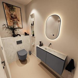 Mondiaz TURE-DLUX 100cm toiletmeubel Dark Grey. EDEN wastafel Ostra positie midden. Zonder kraangat. TUREDX100DGRM0OST