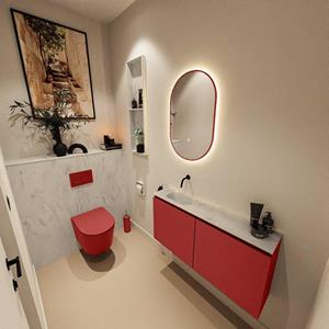 Mondiaz TURE-DLUX 100cm toiletmeubel Fire. EDEN wastafel Opalo positie links. Zonder kraangat. TUREDX100FIRL0OPA