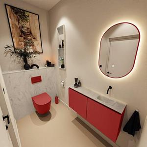 Mondiaz TURE-DLUX 100cm toiletmeubel Fire. EDEN wastafel Opalo positie rechts. Zonder kraangat. TUREDX100FIRR0OPA