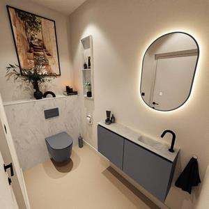 Mondiaz TURE-DLUX 100cm toiletmeubel Dark Grey. EDEN wastafel Opalo positie rechts. Met 1 kraangat. TUREDX100DGRR1OPA