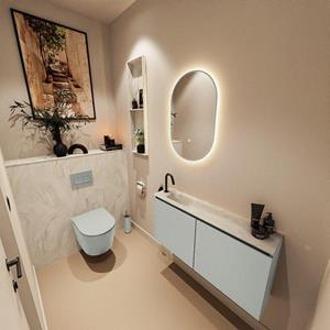 Mondiaz TURE-DLUX 100cm toiletmeubel Greey. EDEN wastafel Ostra positie links. Met 1 kraangat. TUREDX100GREL1OST