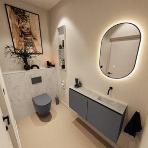 Mondiaz TURE-DLUX 100cm toiletmeubel Dark Grey. EDEN wastafel Opalo positie rechts. Zonder kraangat. TUREDX100DGRR0OPA