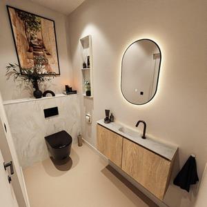 Mondiaz TURE-DLUX 100cm toiletmeubel Washed Oak. EDEN wastafel Ostra positie midden. Met 1 kraangat. TUREDX100WASM1OST