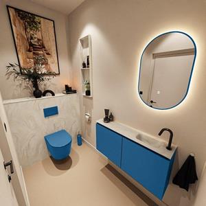 Mondiaz TURE-DLUX 100cm toiletmeubel Jeans. EDEN wastafel Ostra positie rechts. Met 1 kraangat. TUREDX100JEAR1OST