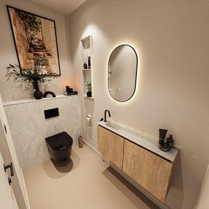 Mondiaz TURE-DLUX 100cm toiletmeubel Washed Oak. EDEN wastafel Ostra positie links. Met 1 kraangat. TUREDX100WASL1OST