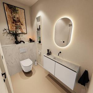 Mondiaz TURE-DLUX 100cm toiletmeubel Linen. EDEN wastafel Opalo positie midden. Zonder kraangat. TUREDX100LINM0OPA