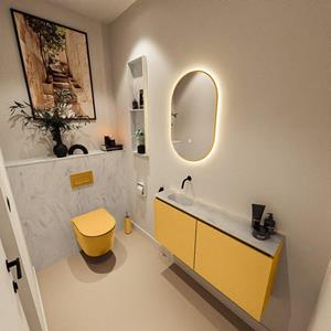 Mondiaz TURE-DLUX 100cm toiletmeubel Ocher. EDEN wastafel Opalo positie links. Zonder kraangat. TUREDX100OCHL0OPA