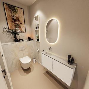 Mondiaz TURE-DLUX 100cm toiletmeubel Talc. EDEN wastafel Ostra positie links. Zonder kraangat. TUREDX100TALL0OST