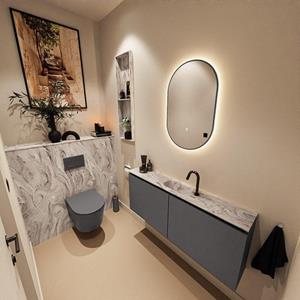 Mondiaz TURE-DLUX 120cm toiletmeubel Dark Grey. EDEN wastafel Glace positie midden. Met 1 kraangat. TUREDX120DGRM1GLA