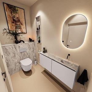 Mondiaz TURE-DLUX 120cm toiletmeubel Cale. EDEN wastafel Glace positie rechts. Zonder kraangat. TUREDX120CALR0GLA