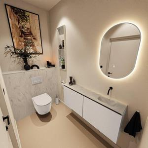 Mondiaz TURE-DLUX 120cm toiletmeubel Linen. EDEN wastafel Opalo positie rechts. Zonder kraangat. TUREDX120LINR0OPA