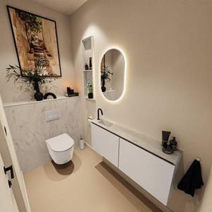 Mondiaz TURE-DLUX 120cm toiletmeubel Linen. EDEN wastafel Opalo positie links. Met 1 kraangat. TUREDX120LINL1OPA