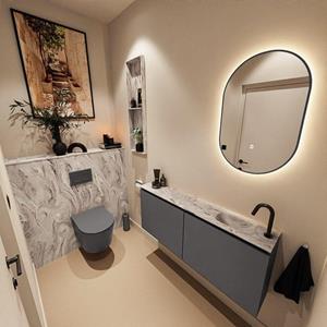 Mondiaz TURE-DLUX 120cm toiletmeubel Dark Grey. EDEN wastafel Glace positie rechts. Met 1 kraangat. TUREDX120DGRR1GLA