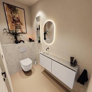 Mondiaz TURE-DLUX 120cm toiletmeubel Linen. EDEN wastafel Opalo positie links. Zonder kraangat. TUREDX120LINL0OPA